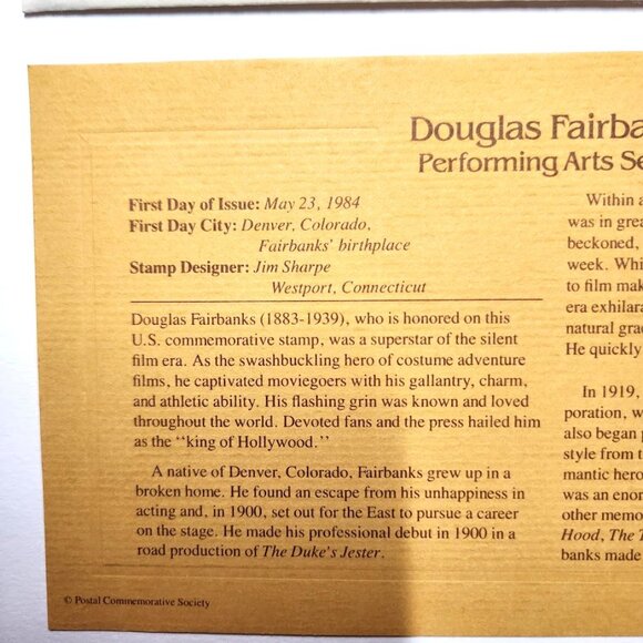 Douglas Fairbanks Actor Performing Arts 1984 1st Day USPS 22KT GOLD STAMP Stamp - Picture 3 of 12